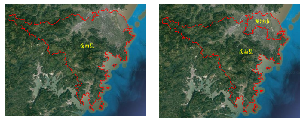 2019年初苍南县和2020年初苍南县、龙岗市行政区划图