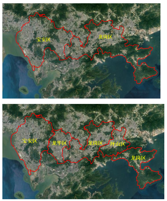 2016年和2017年深圳市行政区划变动区域