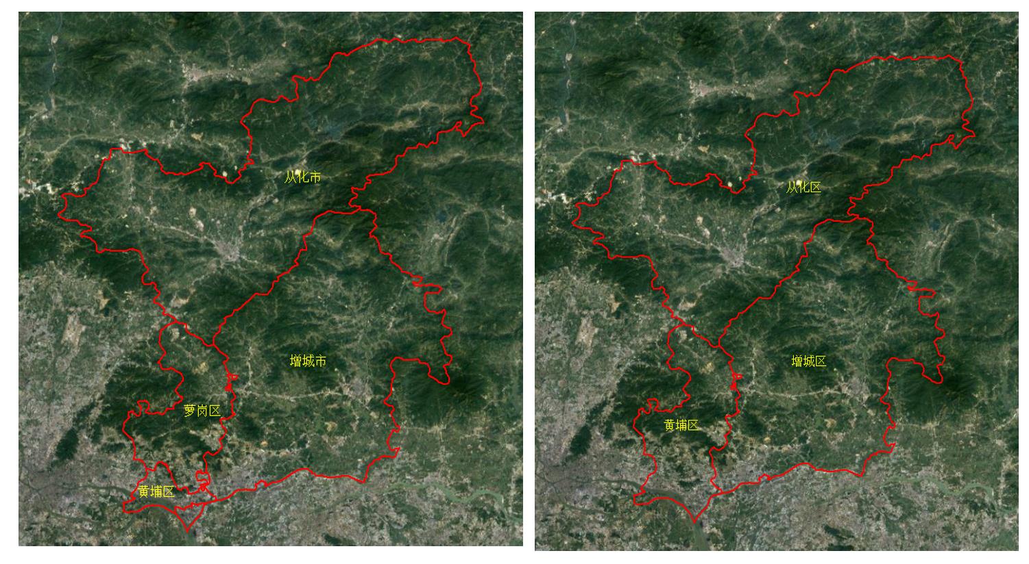 2013年和2014年广州市更改区域图